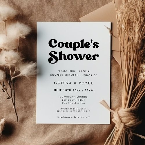 Stylish retro black  white Couples Shower Invitation