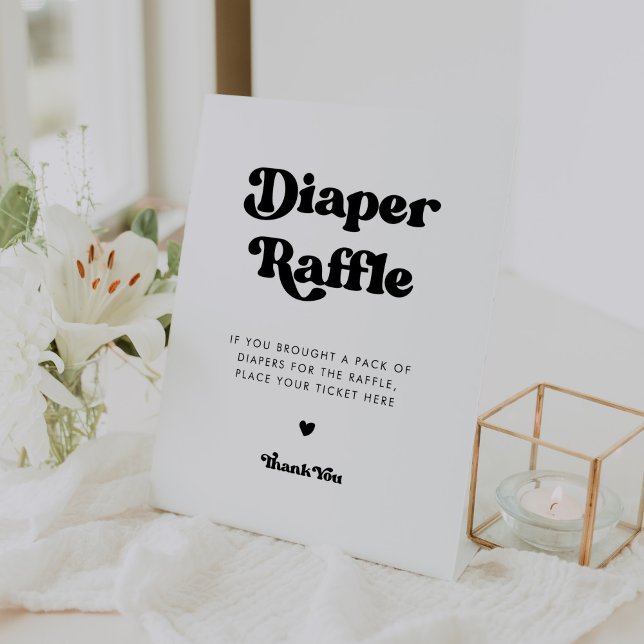 Stylish retro black & white Diaper Raffle Pedestal Sign (Creator Uploaded)