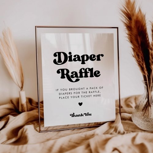 Stylish retro black  white Diaper Raffle sign