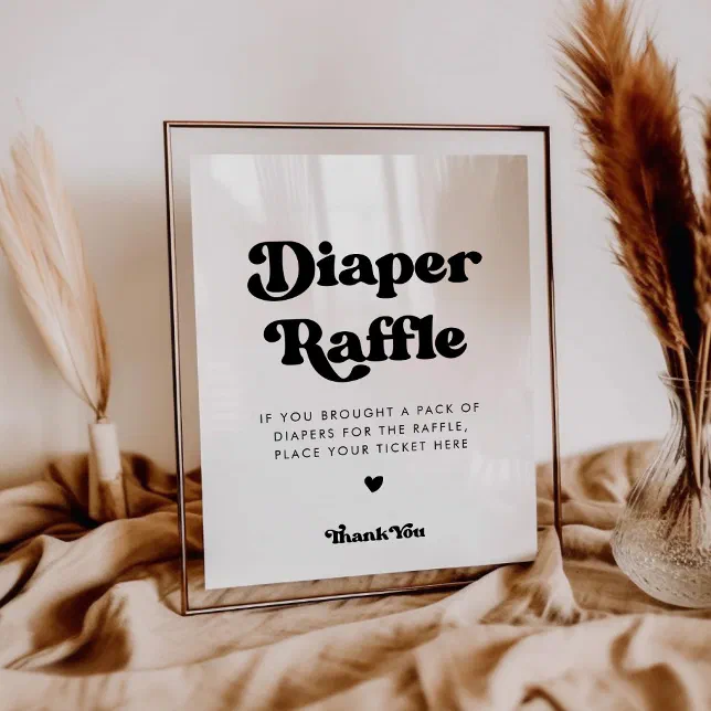 Stylish retro black & white Diaper Raffle sign | Zazzle