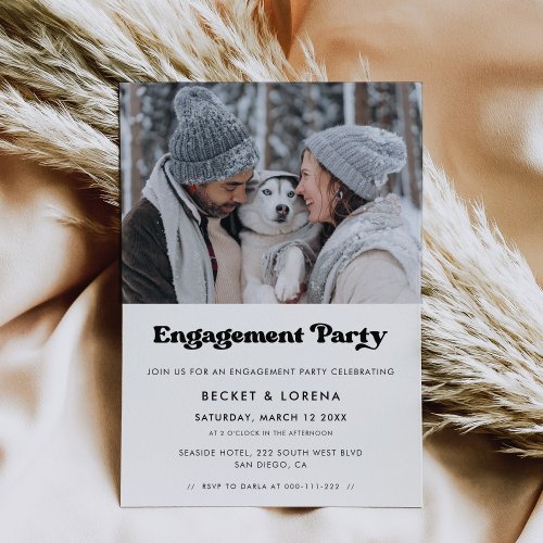 Stylish retro black  white Engagement party Invitation