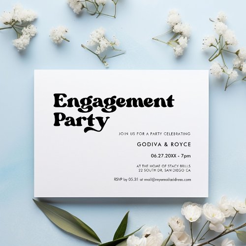 Stylish retro black  white Engagement party Invitation