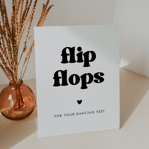 Stylish retro black  white Flip Flops wedding Pedestal Sign
