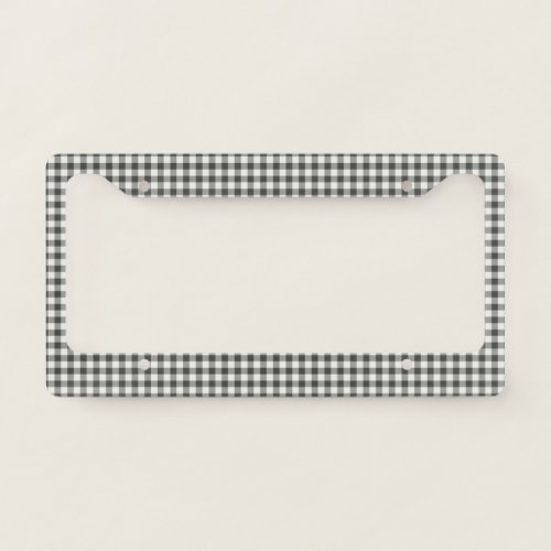 Stylish Retro Black White Gingham Plaid Pattern License Plate Frame