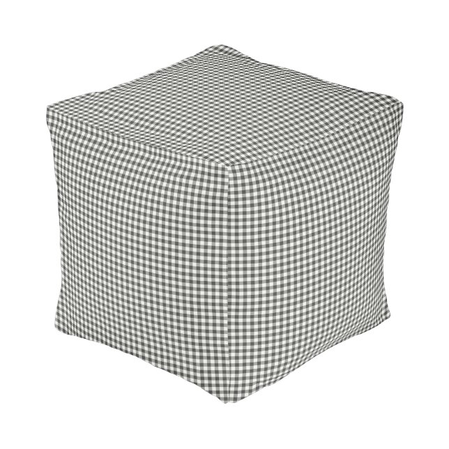 Stylish Retro Black White Gingham Plaid Pattern Pouf (Angled Back)