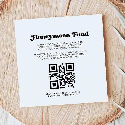 Stylish retro black  white Honeymoon fund QR code Enclosure Card