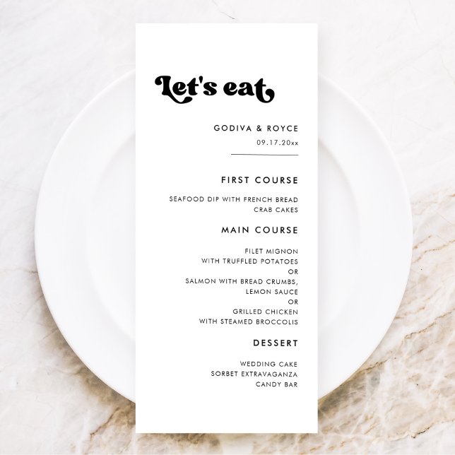 Stylish retro black & white Let's eat wedding Menu (Creator Uploaded)