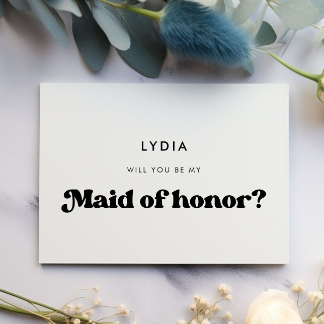 Stylish retro black & white Maid of honor card (Creator Uploaded)