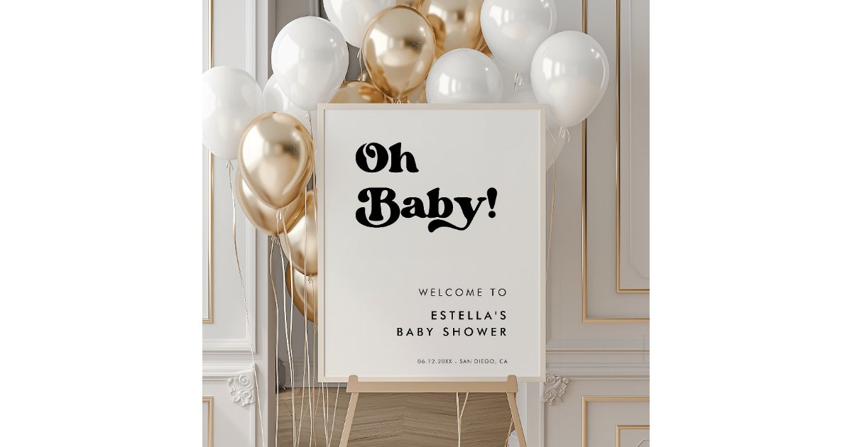 Stylish Retro Black & White Oh Baby Poster 