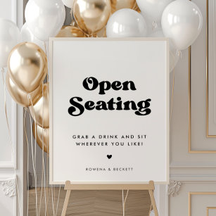 Stylish retro black & white Open Seating Wedding Poster