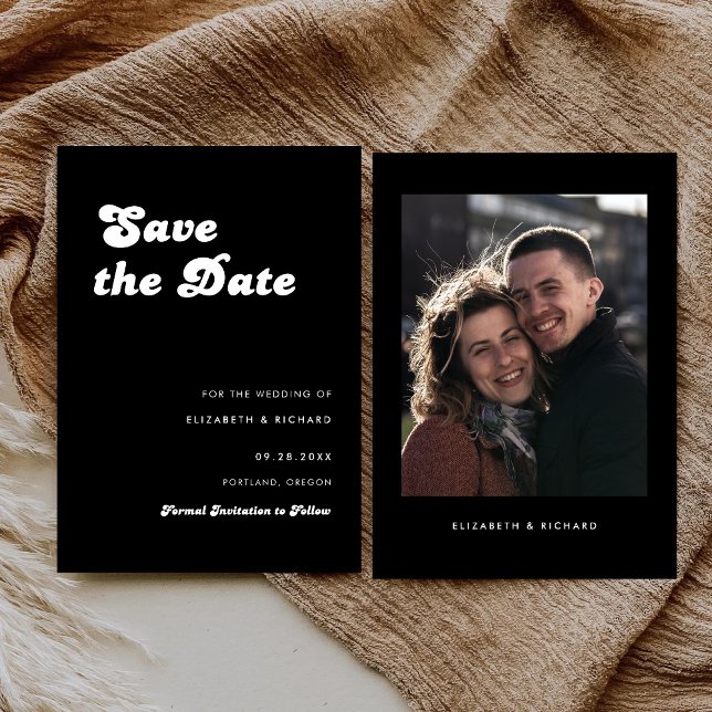 Stylish Retro Black & White Photo Wedding Save The Date (Creator Uploaded)