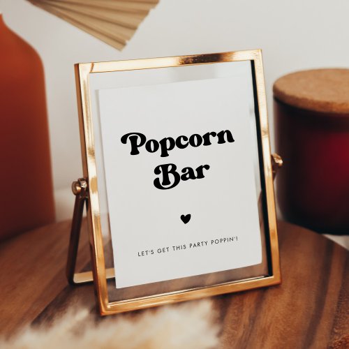 Stylish retro black  white Popcorn bar sign