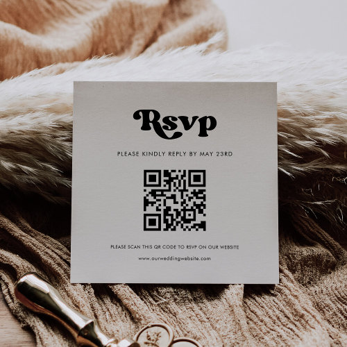 Stylish retro black  white QR code RSVP response Enclosure Card