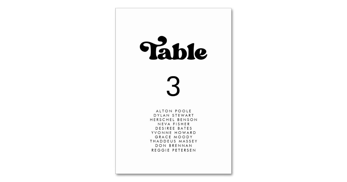 Stylish retro black & white seating chart cards Zazzle