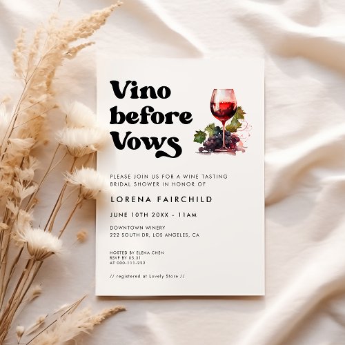Stylish retro black  white Vino before vows Invitation