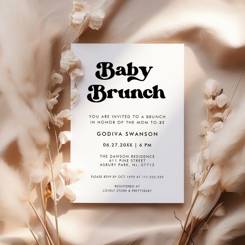 Stylish retro black  white wedding Baby Brunch Invitation