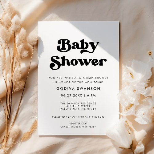 Stylish retro black  white wedding Baby Shower Invitation