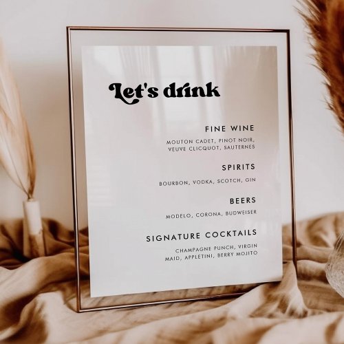 Stylish retro black  white wedding Bar menu Poster
