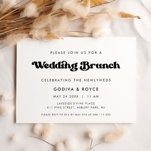 Stylish retro black  white Wedding Brunch Invitation