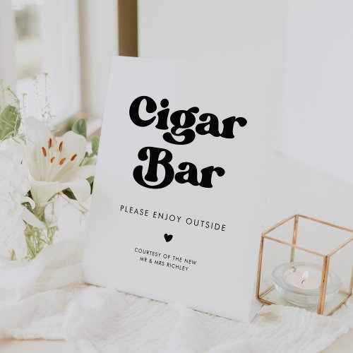 Stylish retro black  white wedding Cigar Bar Pedestal Sign