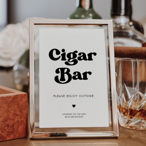 Stylish retro black  white wedding Cigar Bar sign