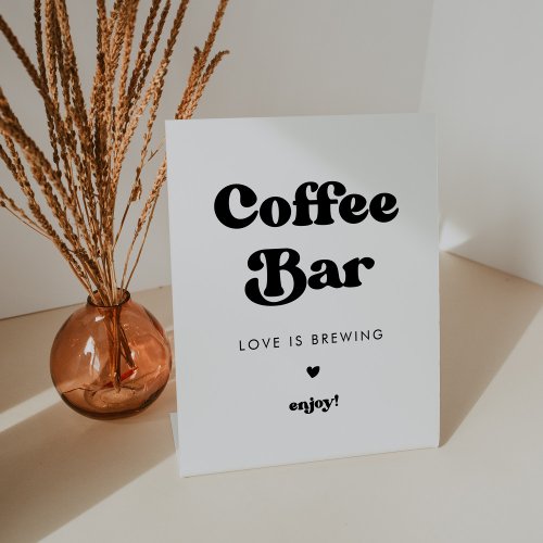 Stylish retro black  white wedding Coffee Bar Pedestal Sign