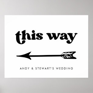 Stylish retro black & white wedding Direction Poster