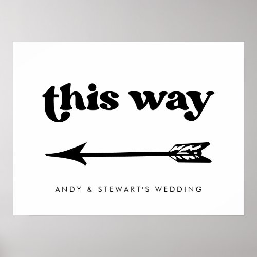 Stylish retro black  white wedding Direction Poster