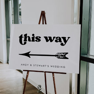 Stylish retro black & white wedding Direction Sign