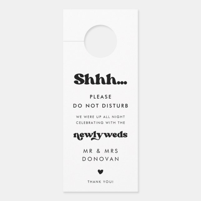 Stylish retro black & white wedding Do not disturb Door Hanger (Front)