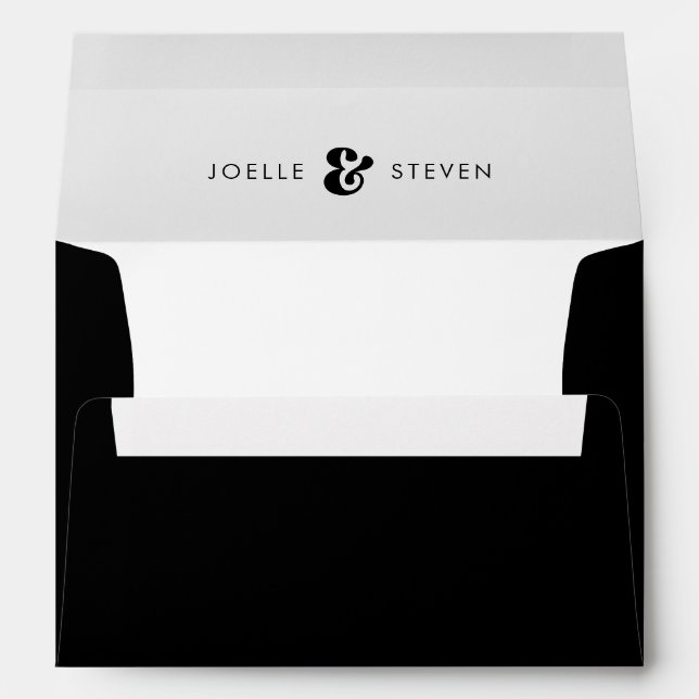 Stylish retro black & white wedding envelope (Back (Bottom))