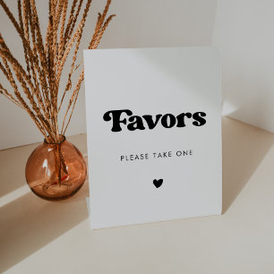 Stylish retro black & white wedding Favors Pedestal Sign