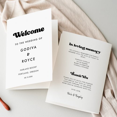 Stylish retro black  white wedding folded program