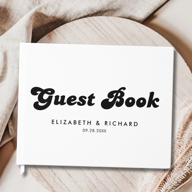Stylish Retro Black & White Wedding Guest Book (Retro black and white guest book captures heartfelt messages with a stylish, timeless feel.)