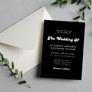 Stylish Retro Black & White Wedding Invitation