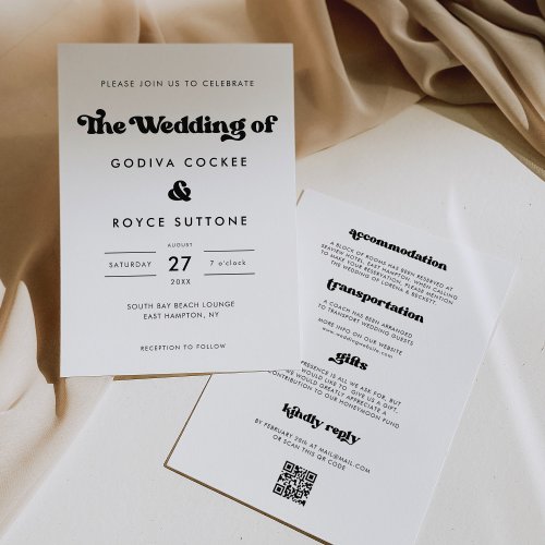 Stylish retro black  white wedding invitation