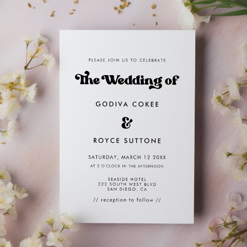 Stylish retro black  white wedding invitation