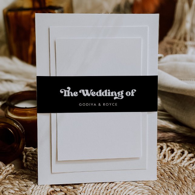 Stylish retro black & white wedding invitation belly band (Creator Uploaded)