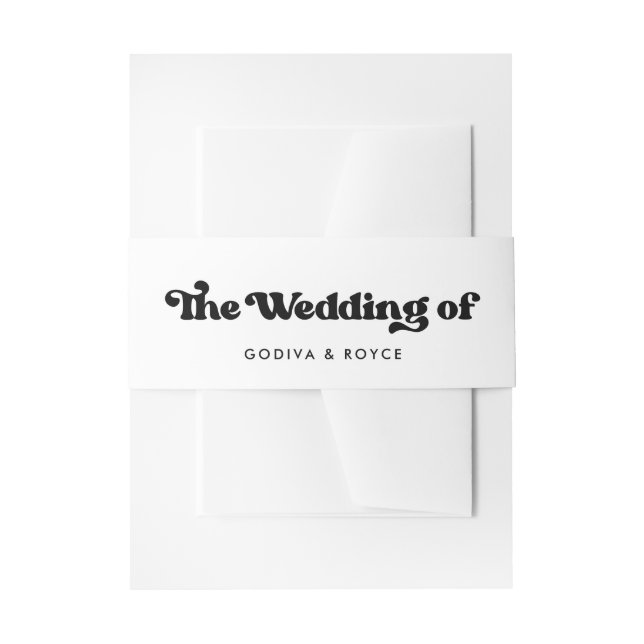 Stylish retro black & white wedding invitation belly band (Front Example)