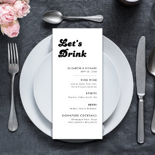 Stylish Retro Black White Wedding Let's Drink Bar Menu
