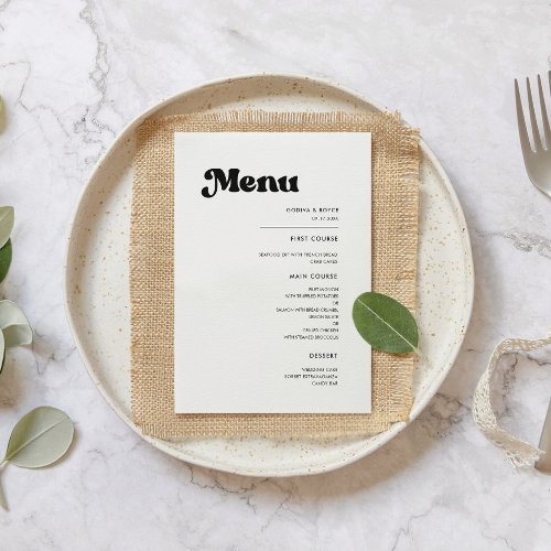 Stylish retro black  white wedding menu