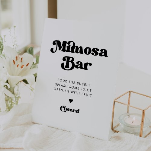 Stylish retro black  white wedding Mimosa bar Pedestal Sign