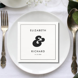 Stylish Retro Black & White Wedding Napkins
