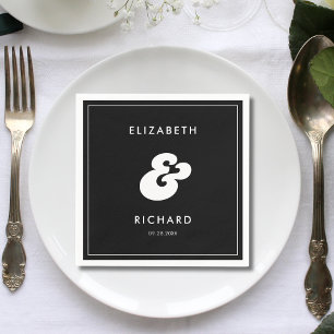 Stylish Retro Black & White Wedding Napkins