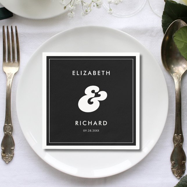 Stylish Retro Black & White Wedding Napkins (Retro black and white wedding napkins bring a stylish, cohesive feel to your reception.)