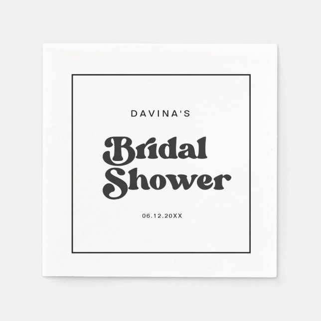 Stylish retro black & white wedding napkins (Front)
