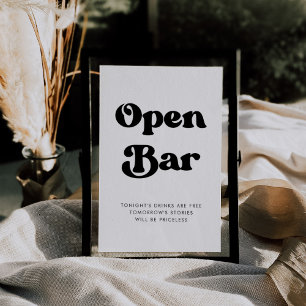Stylish retro black & white wedding Open Bar sign