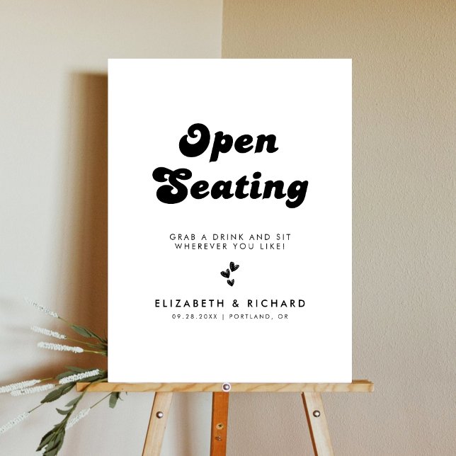 Stylish Retro Black & White Wedding Open Seating Foam Board (Creator Uploaded)