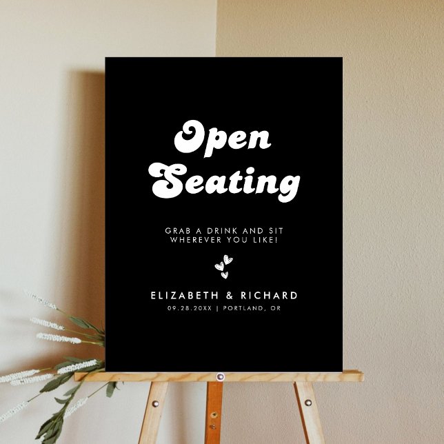 Stylish Retro Black & White Wedding Open Seating Foam Board (Creator Uploaded)