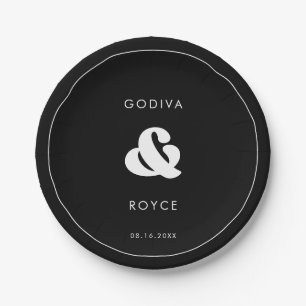 Stylish retro black & white wedding paper plates
